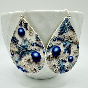 🎄Christmas ornament earrings, lightweight, nickel free, vegan leather, handmade